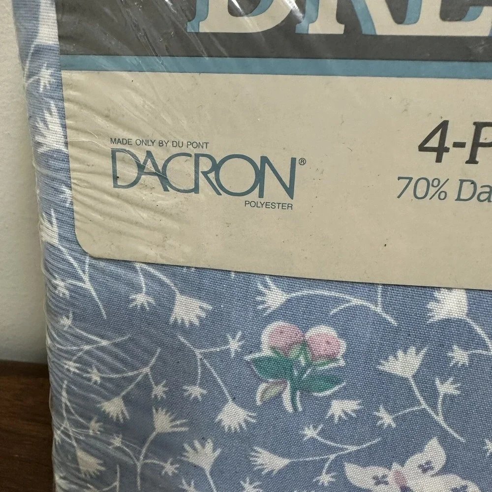 Vintage Dacron King Sheet Set Dainty Floral Butterfly Lace Made in USA NEW NOS